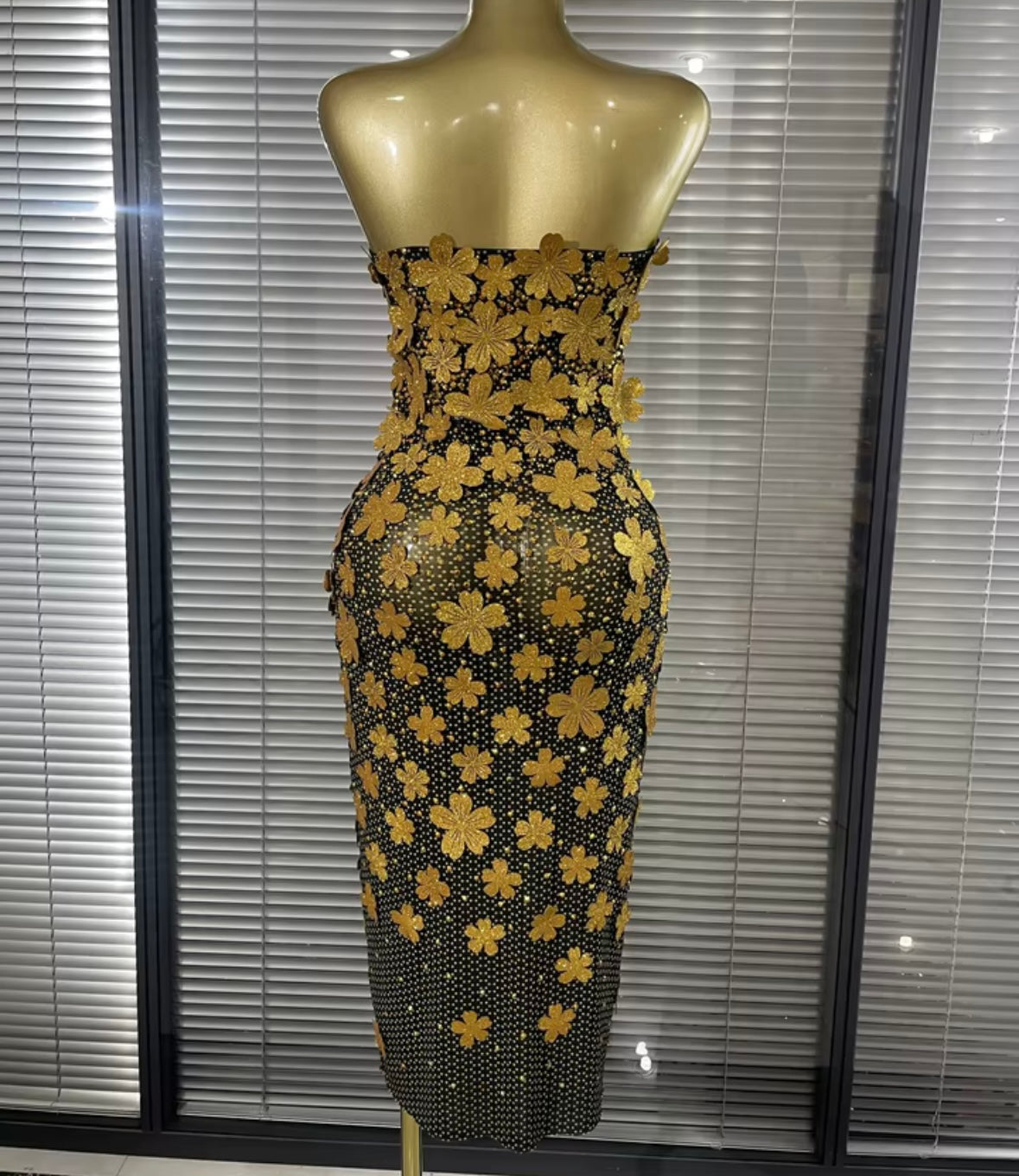 Sexy Strapless Beaded Floral Maxi Dress