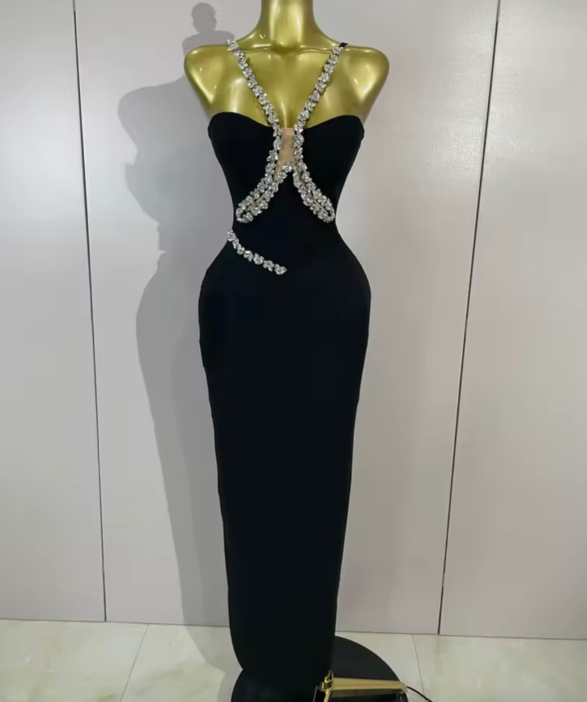 Sexy Rhinestone Halter Sleeveless Maxi Dress