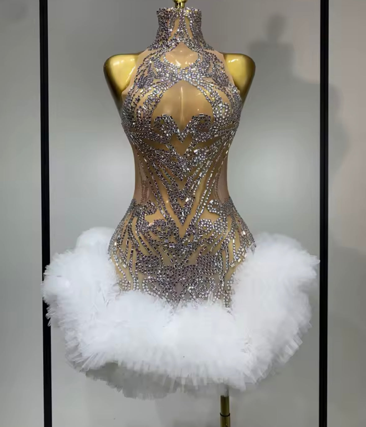 Sexy Rhinestone Embellishment Sleeveless Ruffle Short Dress