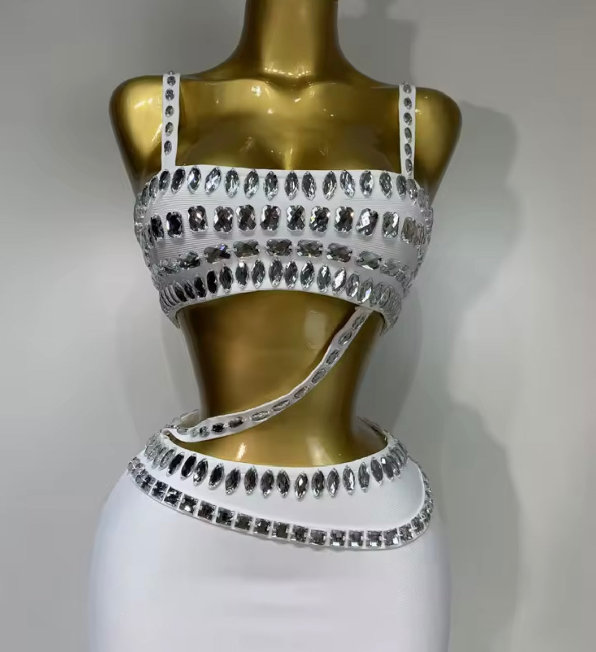 Rhinestone Halter Strapless Sexy Maxi Skirt Set