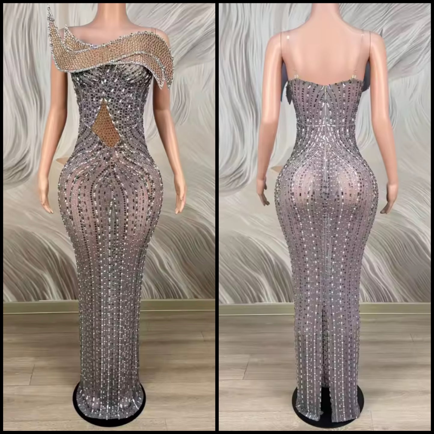 Sexy Strapless Rhinestone Embellishment Maxi Dress
