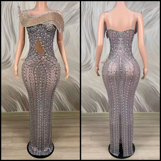 Sexy Strapless Rhinestone Embellishment Maxi Dress