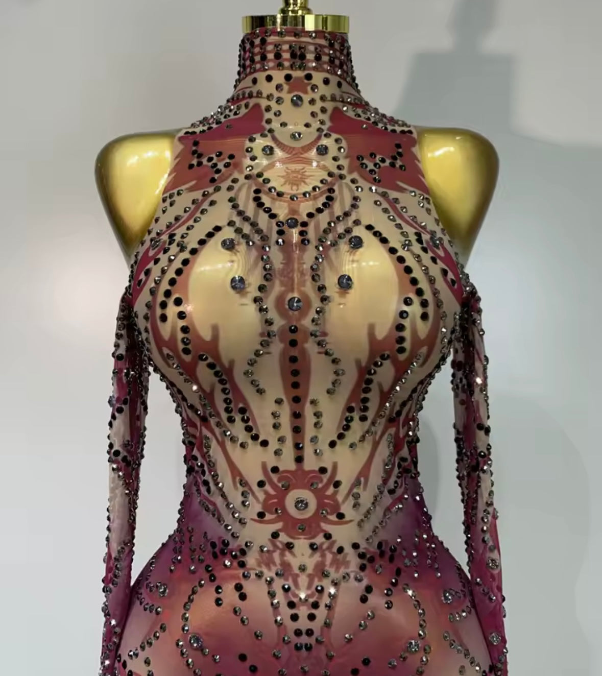Sexy See Through Rhinestone Full Sleeve Jumpsuit