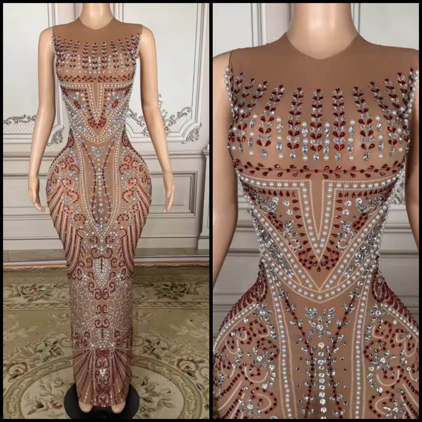 Sexy Rhinestone Embellishment Sleeveless Maxi Dress
