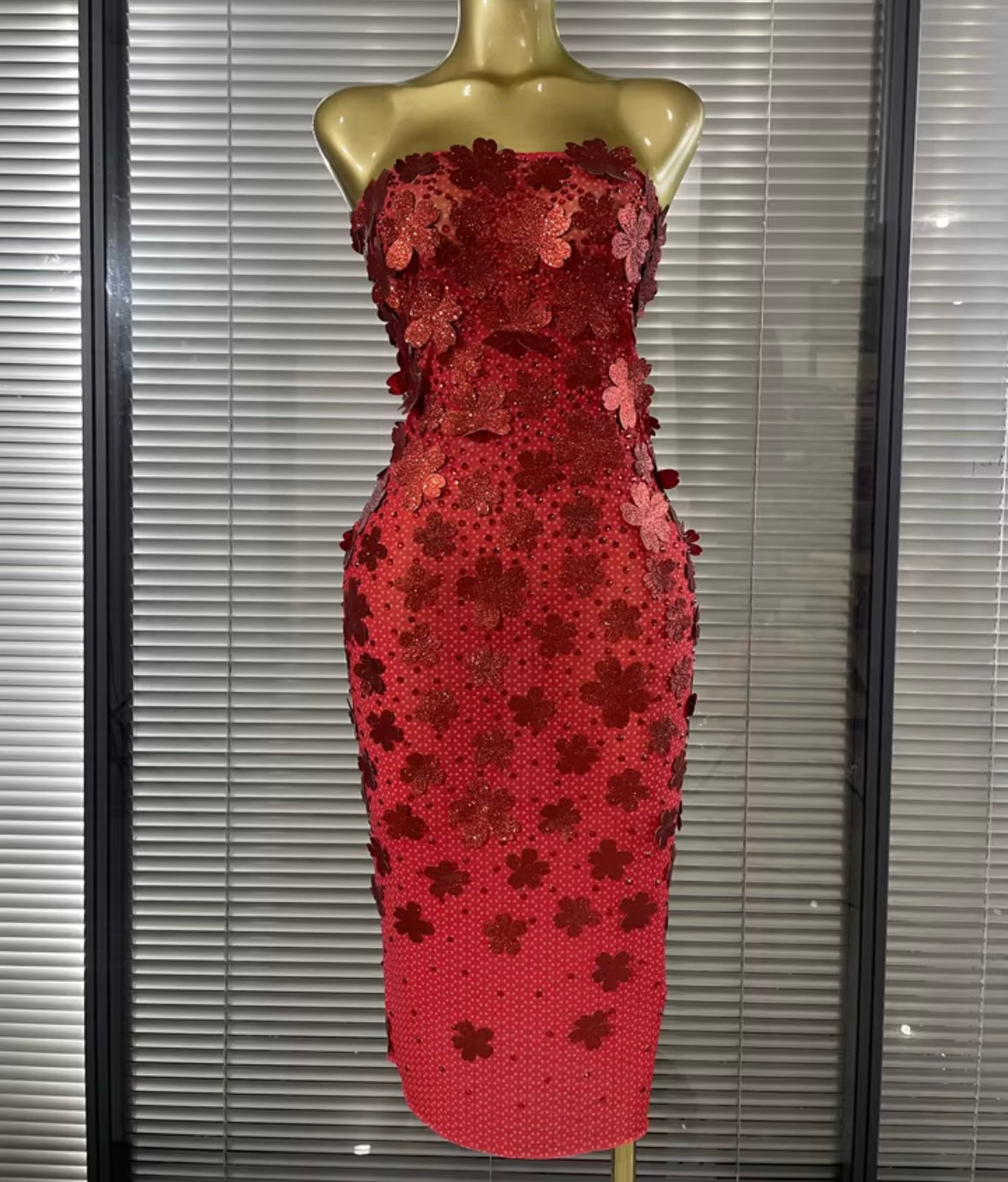 Sexy Strapless Beaded Floral Maxi Dress