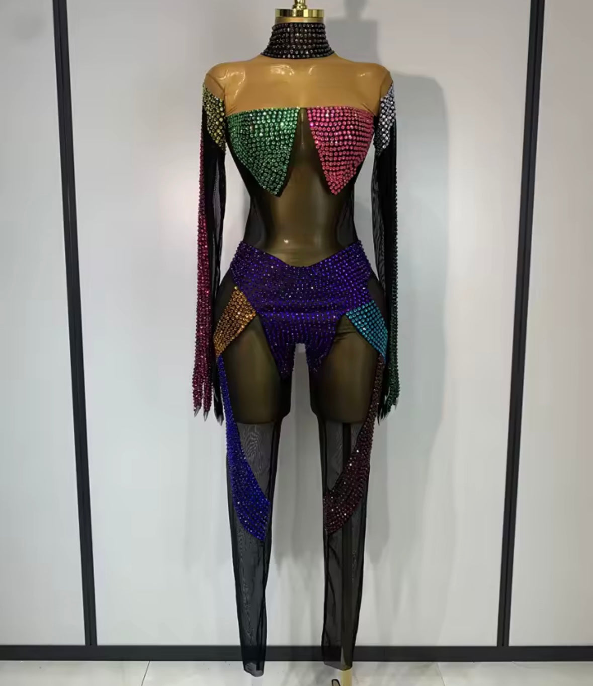 Color Crystal Embellishment Full Sleeve Jumpsuit
