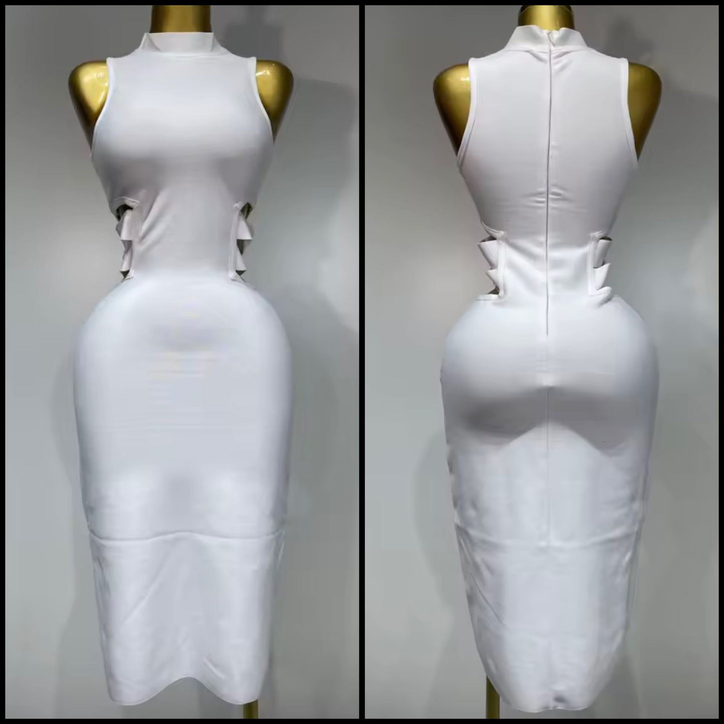 Sleeveless White Hollow Out Sexy Midi-Length Dress