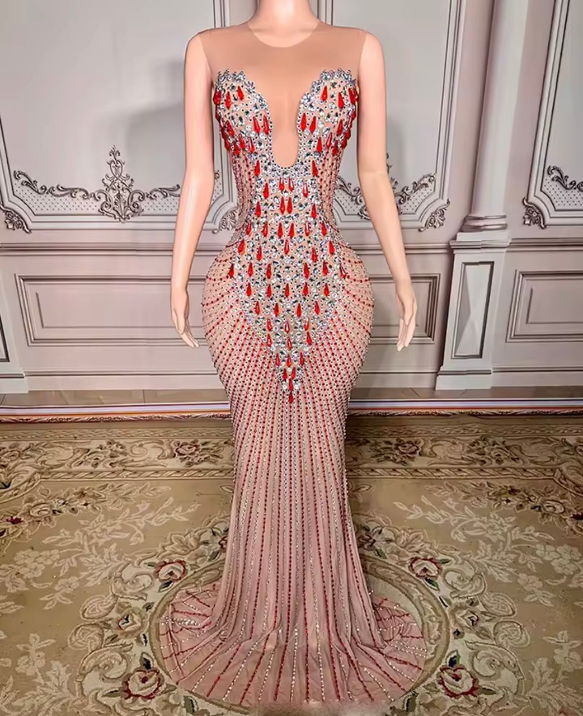 Rhinestone Embellishment Sexy Sleeveless Mermaid Dress