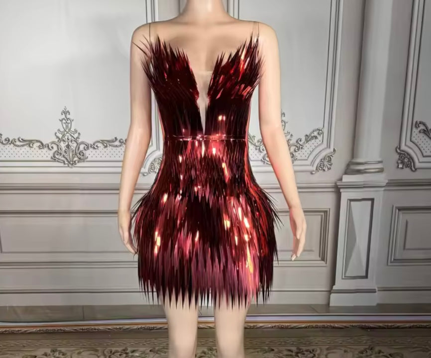 Sexy Strapless Sparkly Tassel Dress