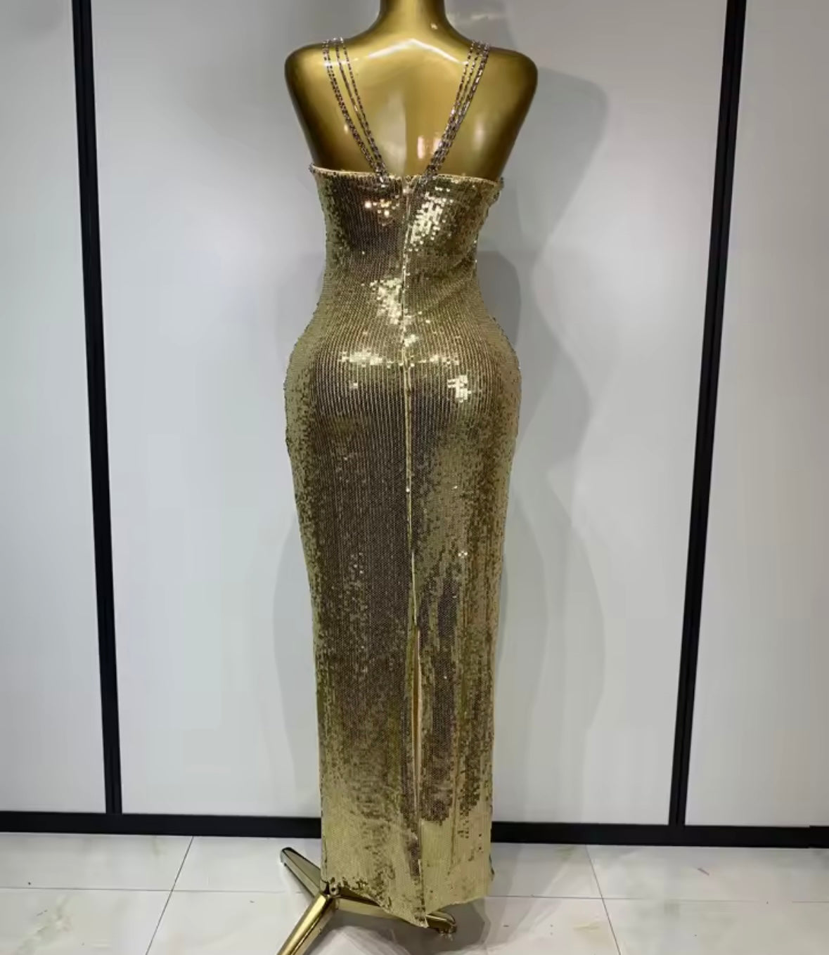 Sexy Rhinestone Halter Sleeveless Sequins Maxi Dress