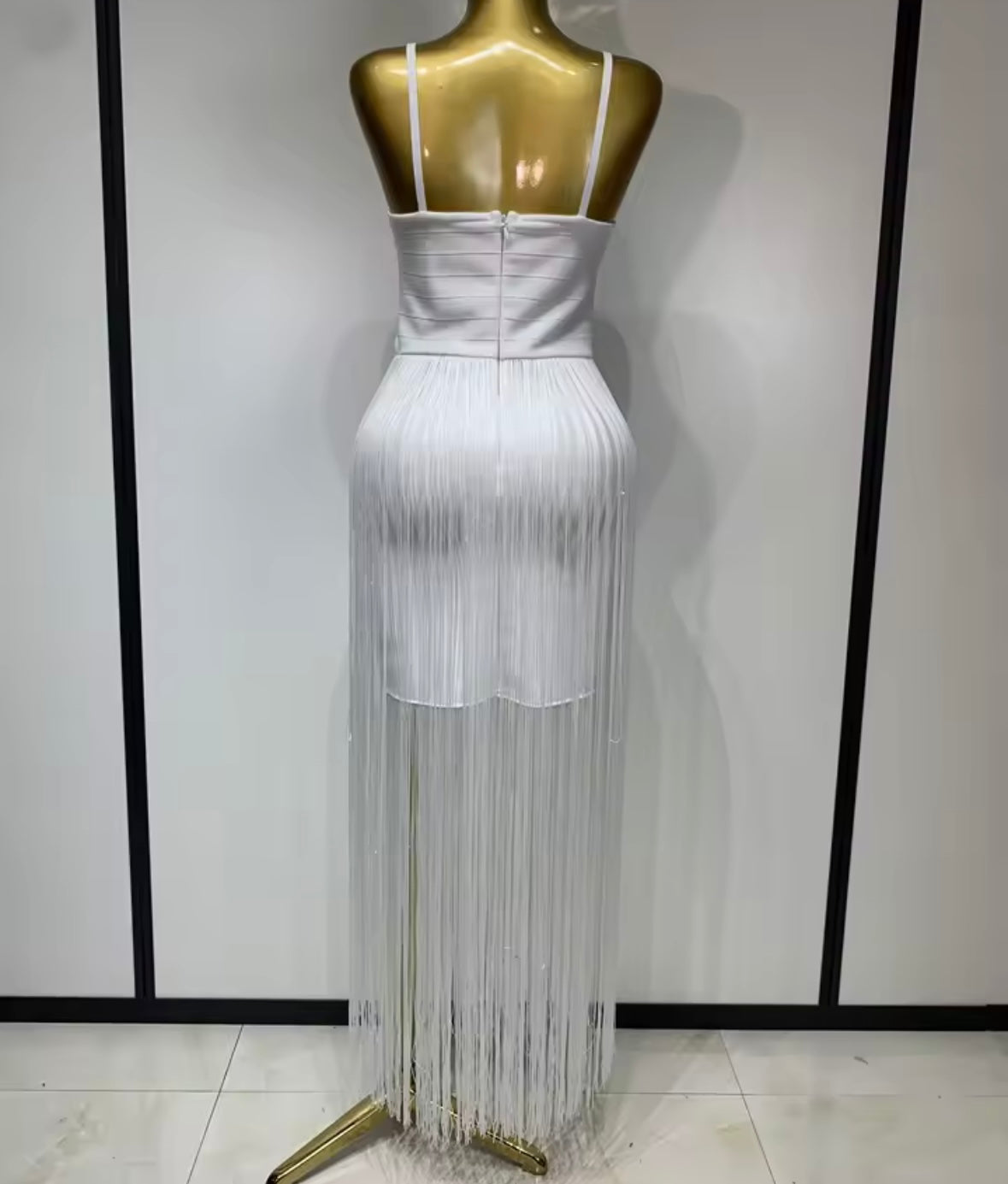Sexy White Sleeveless Fringe Tassel Maxi Dress