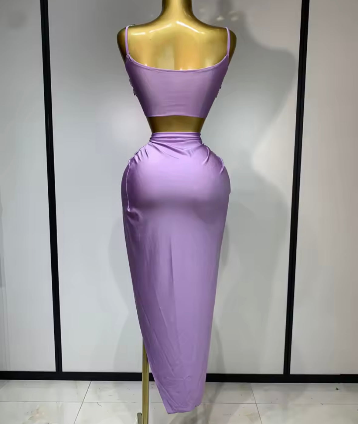 Sexy Rhinestone Sleeveless Maxi Skirt Set