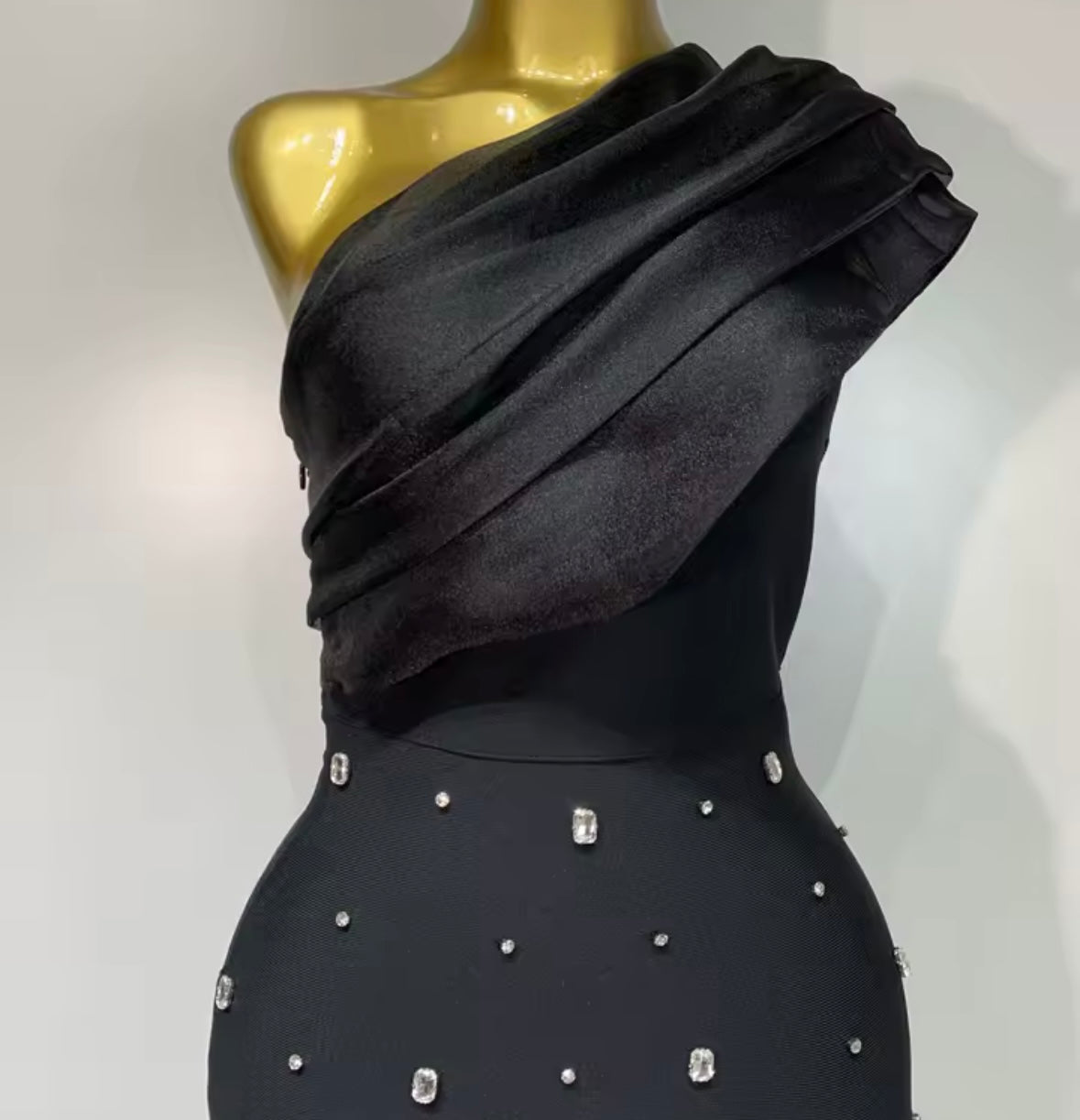 One Shoulder Sleeveless Sexy Rhinestone Maxi Dress