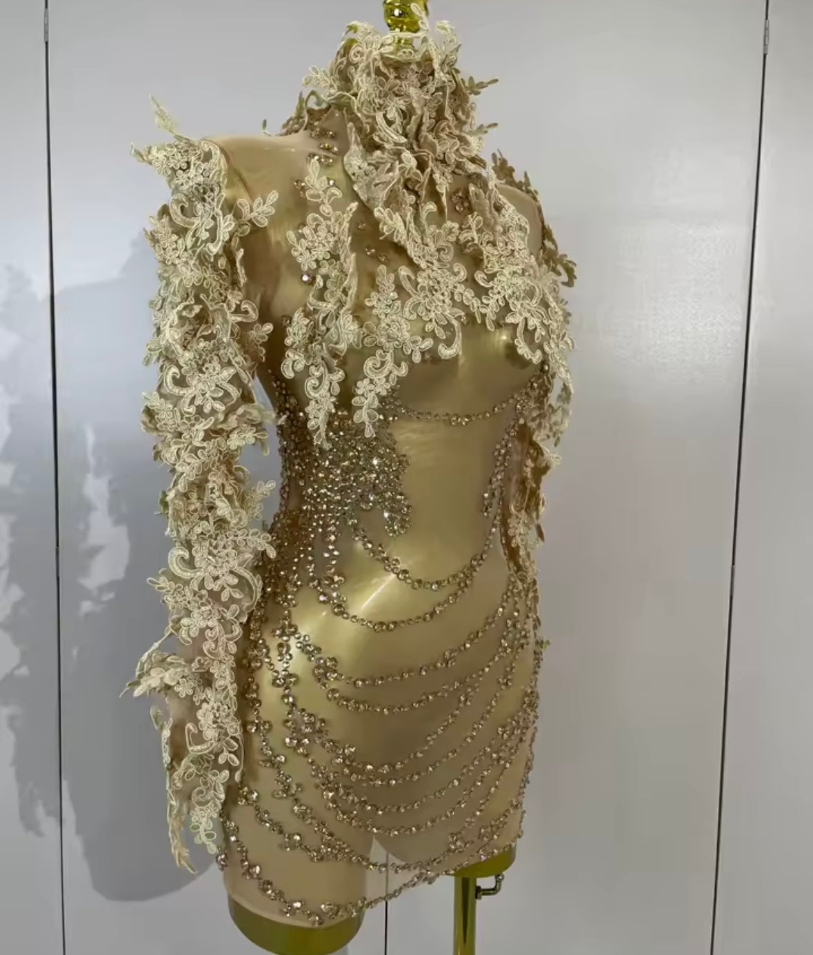 Sexy Lace Sequins Rhinestone See Through Dress