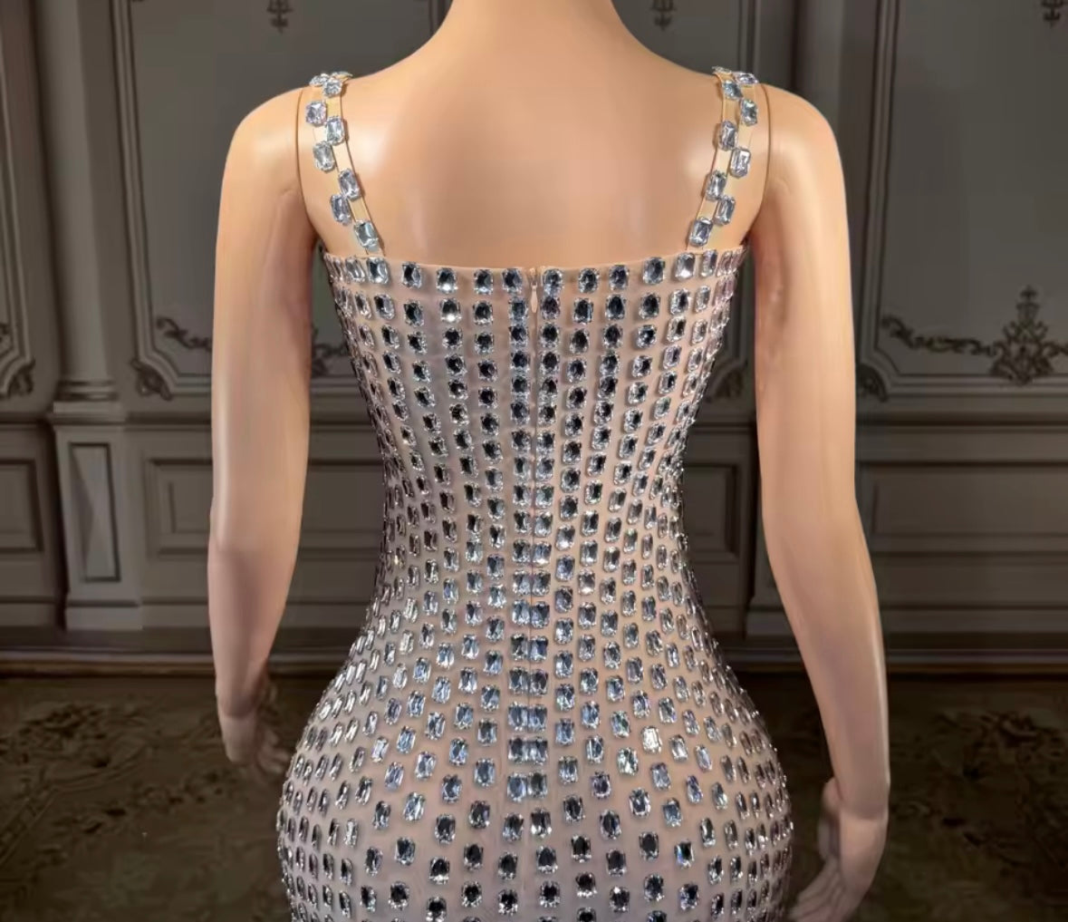 Rhinestone Sleeveless Bow Sexy Floor-Length Dress