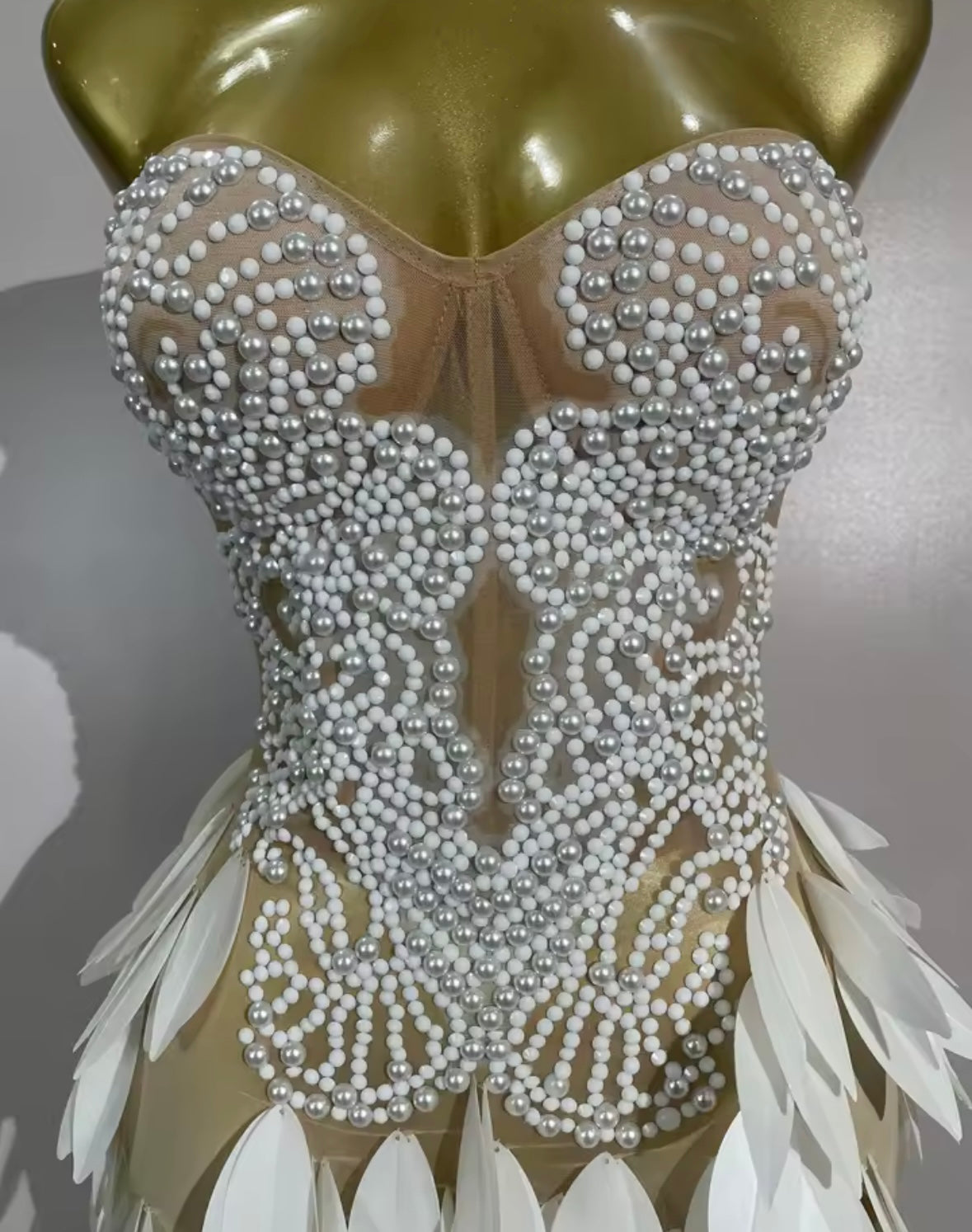 Sexy Sequins Pearl Rhinestone Strapless Side Split Maxi Dress