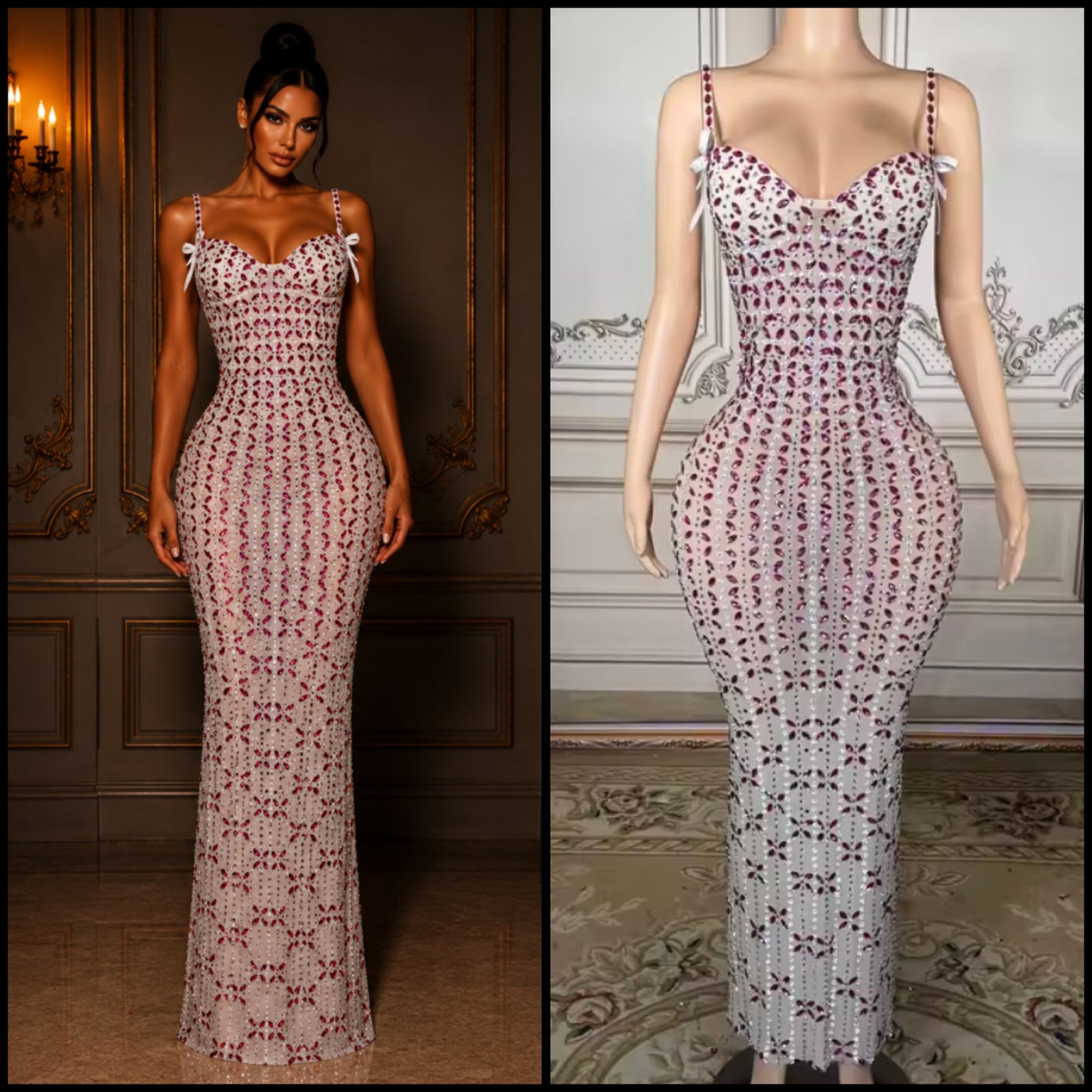 Sexy Bow Sleeveless Rhinestone Embellishment Maxi Dress