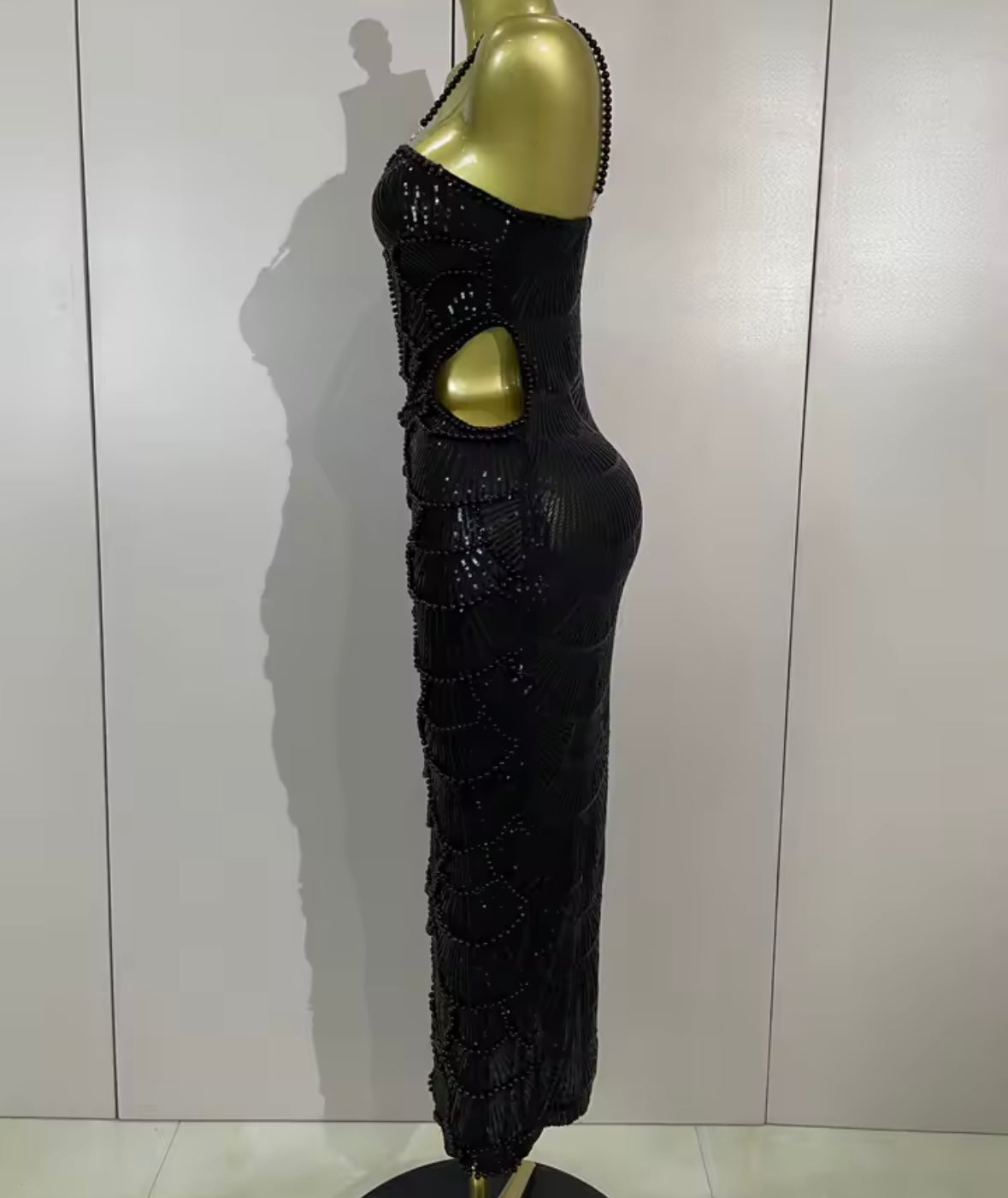 Sexy Sleeveless Pearl Beaded Sequins Hollow Out Dress