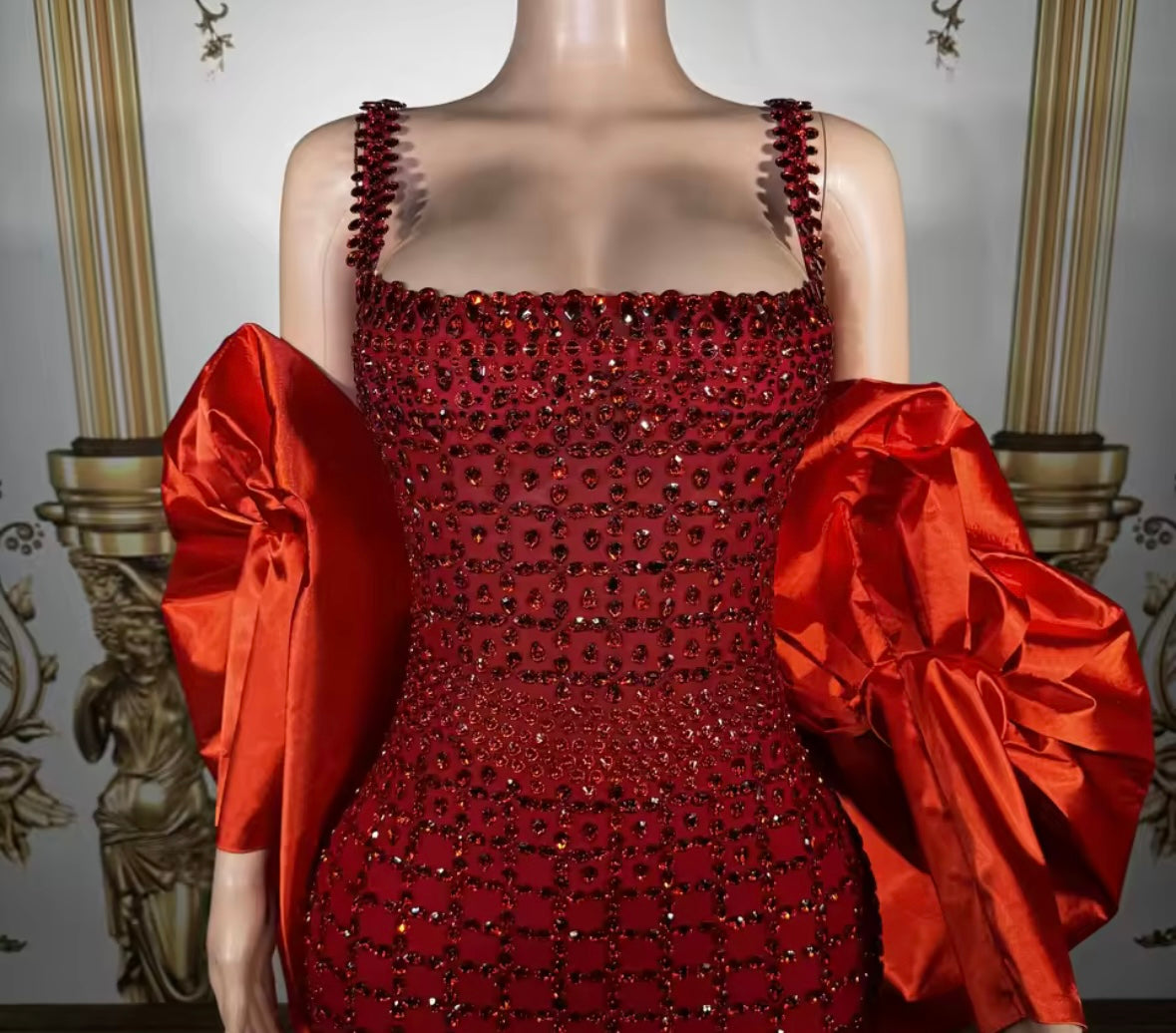 Red Sleeveless Sexy Rhinestone Maxi Dress