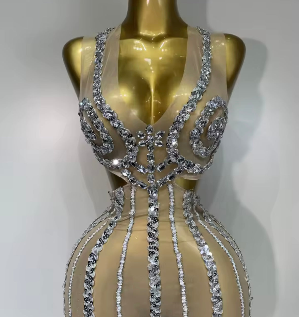 Sexy Halter Sequins Crystal Open Back Floor-Length Dress