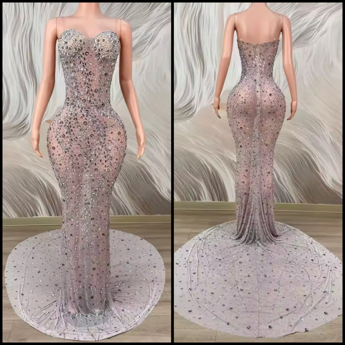 Sexy Strapless Rhinestone Floor-Length Mermaid Dress