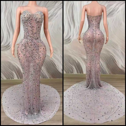 Sexy Strapless Rhinestone Floor-Length Mermaid Dress