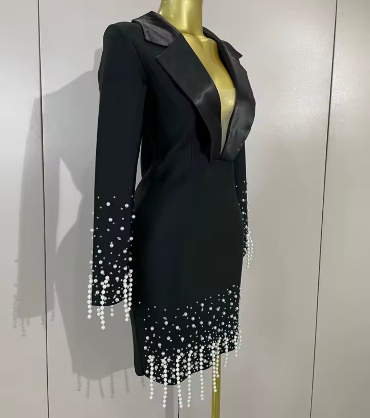 Elegant Black Pearl Full Sleeve Blazer Dress