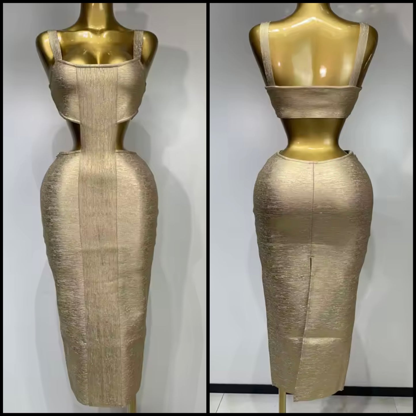 Sexy Gold Sleeveless Hollow Out Bandaged Midi-Length Dress