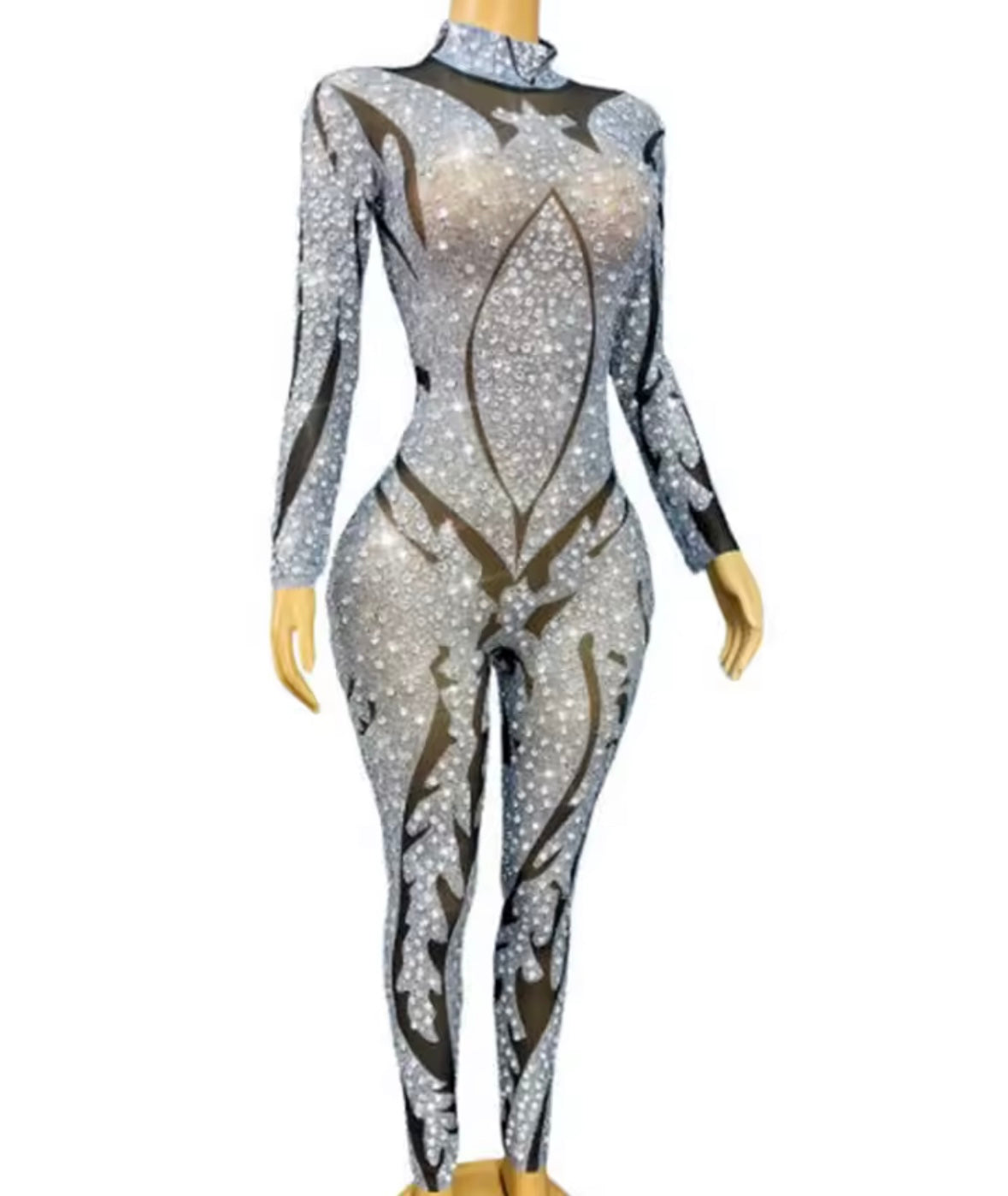 Sexy Rhinestone Embellishment Full Sleeve Jumpsuit