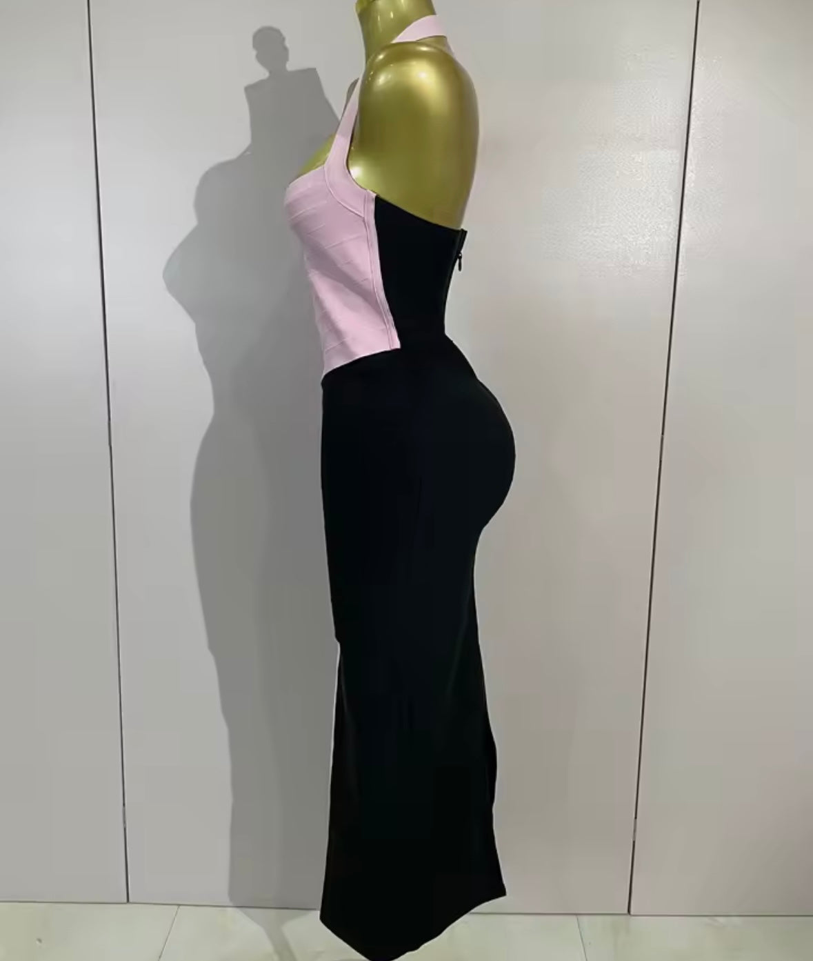 Sexy Color Patchwork Halter Sleeveless Bandage Maxi Dress