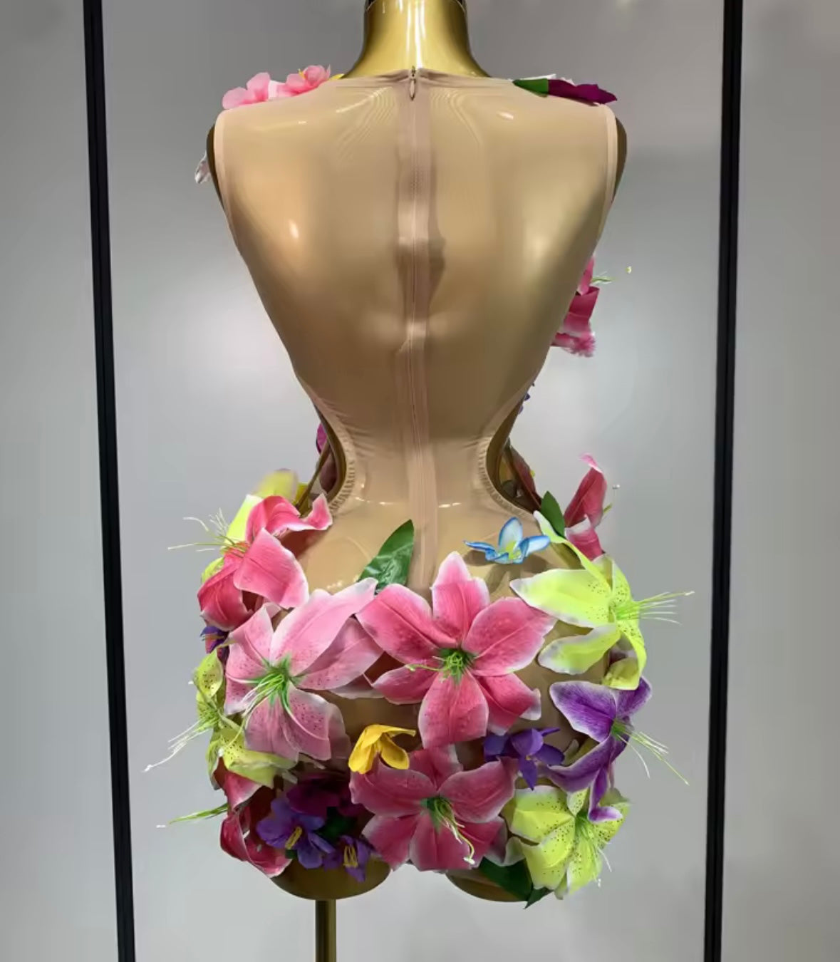 Sleeveless Floral Embellishment Rhinestone Sexy Dress