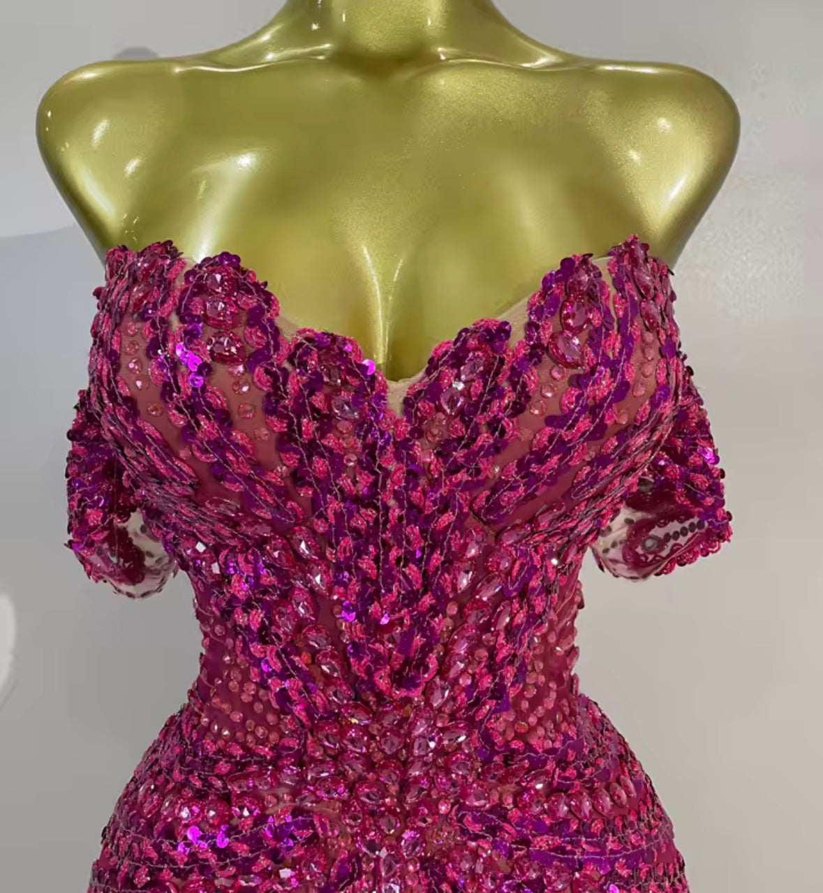 Sexy Pink Off The Shoulder Sequins Rhinestone Dress