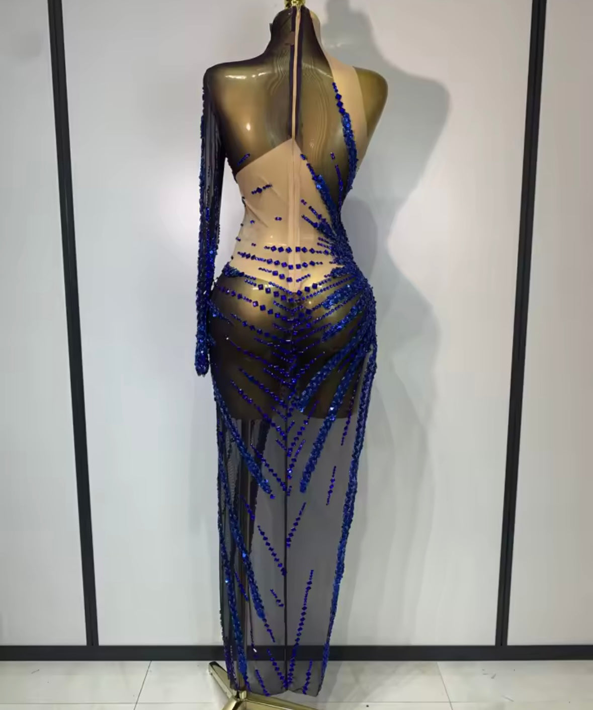 Sexy Sequins One Shoulder Full Sleeve Asymmetrical Dress