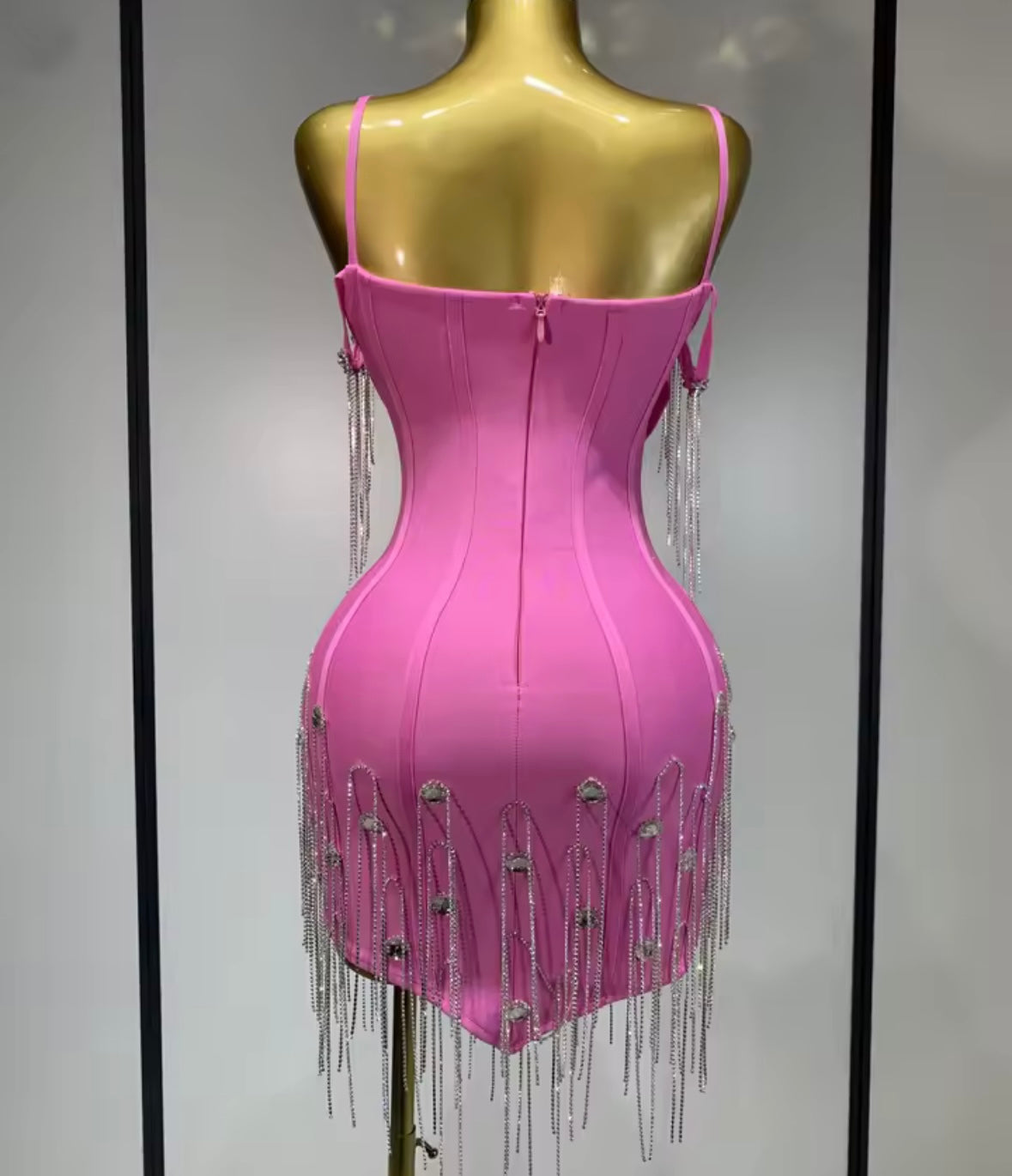 Sexy Sleeveless Rhinestone Tassel Short Dress