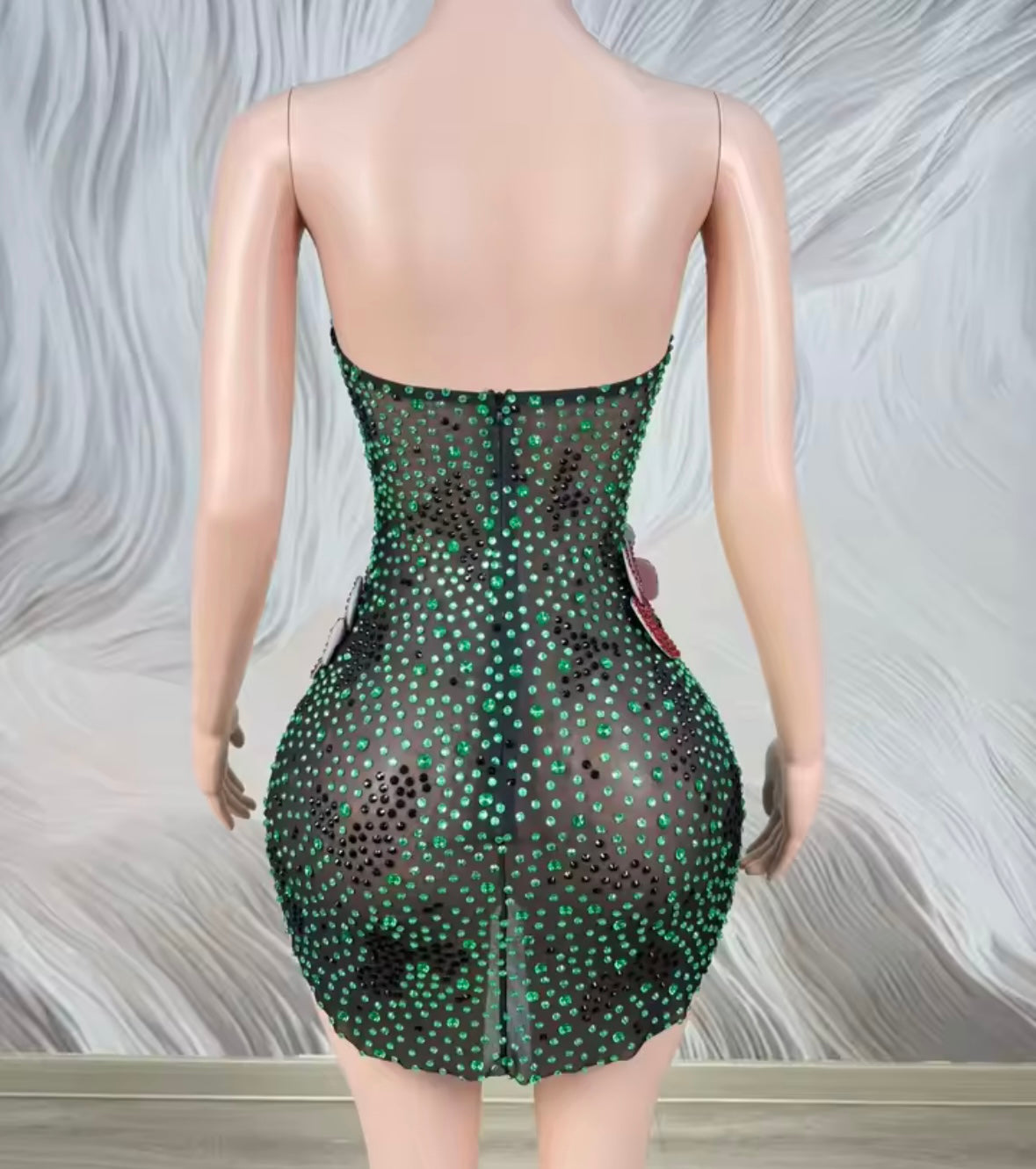 Sexy Strapless Floral Rhinestone Dress