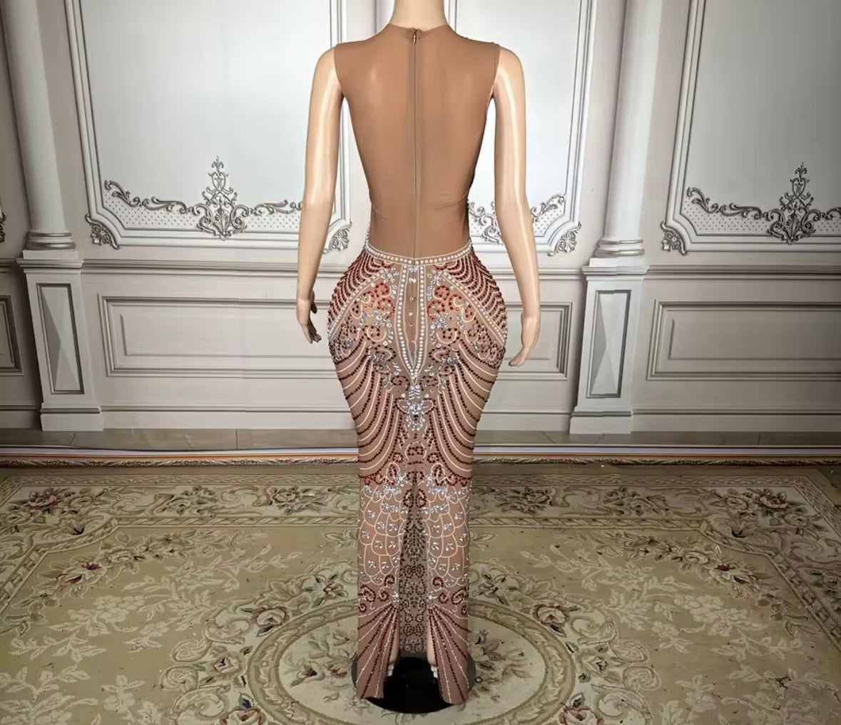 Sexy Rhinestone Embellishment Sleeveless Maxi Dress