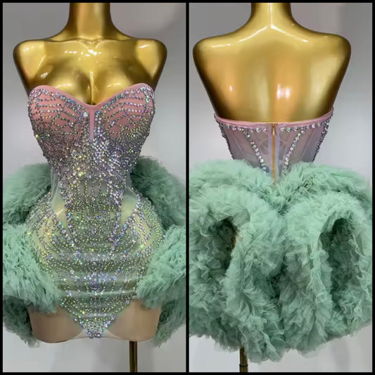 Sexy Rhinestone Strapless Ruffle Short Dress