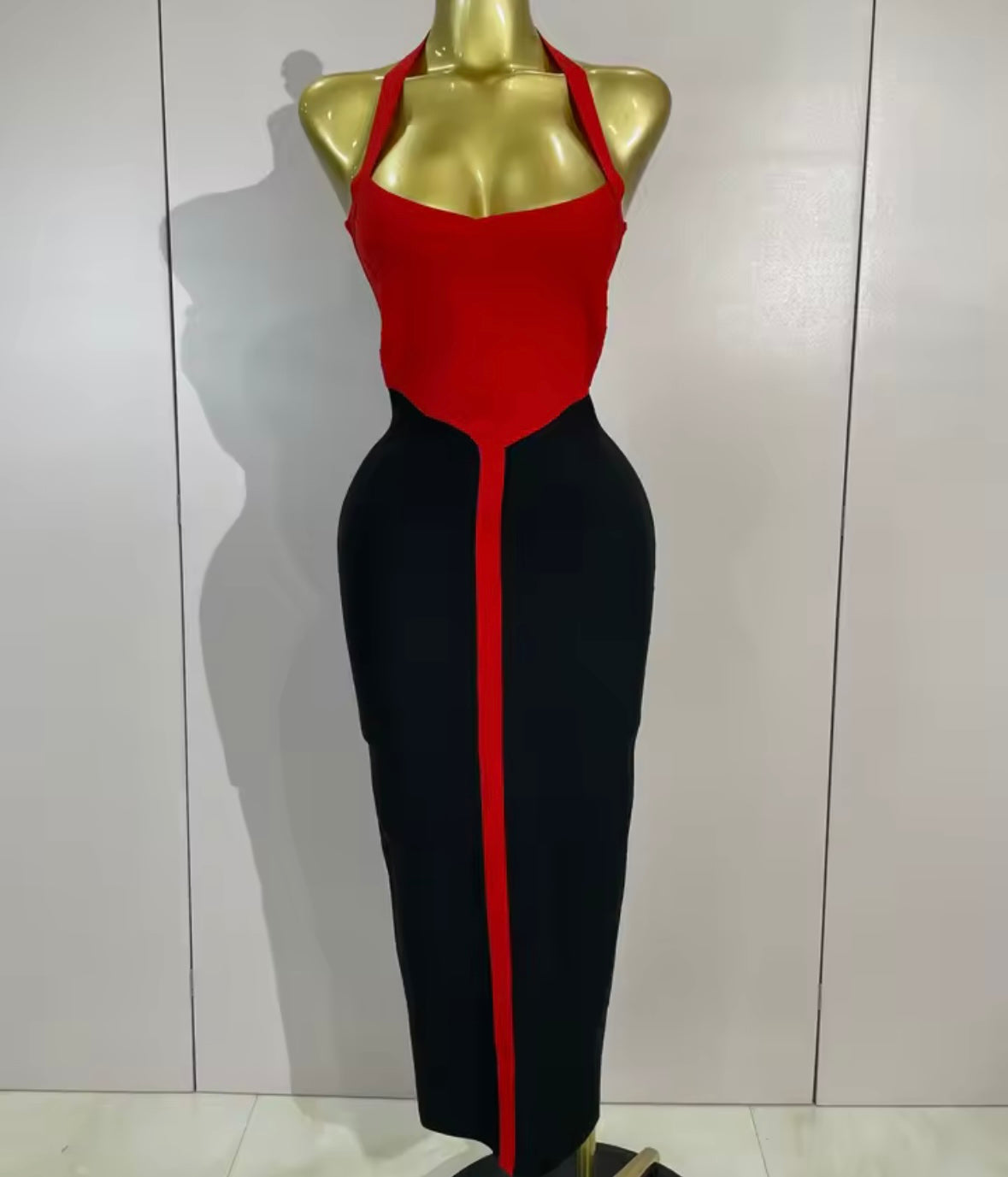 Sexy Color Patchwork Halter Sleeveless Bandage Maxi Dress