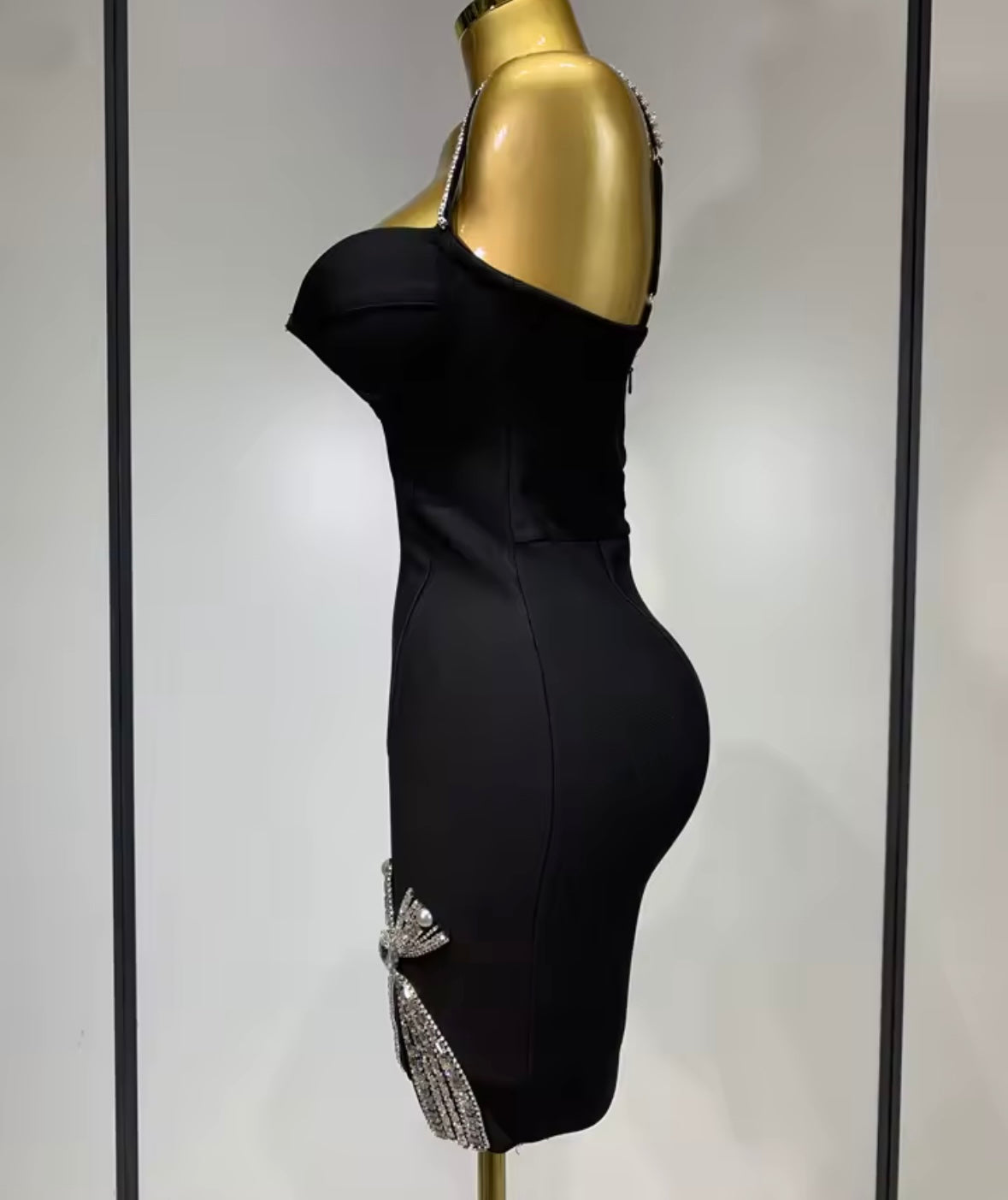 Black Sexy Sleeveless Bow Rhinestone Short Dress