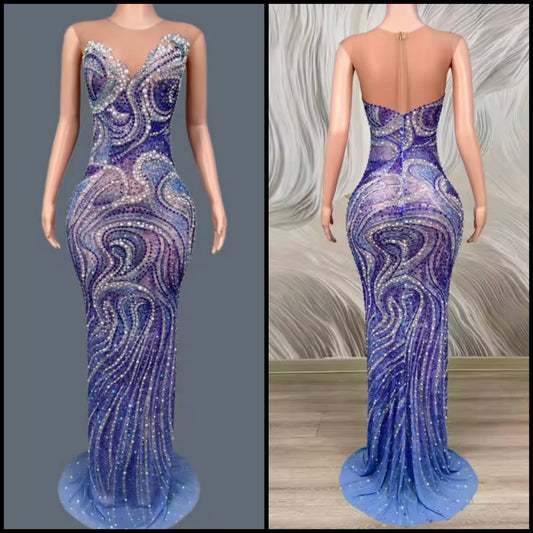 Sexy Sleeveless Multicolored Rhinestone Embellishment Dress
