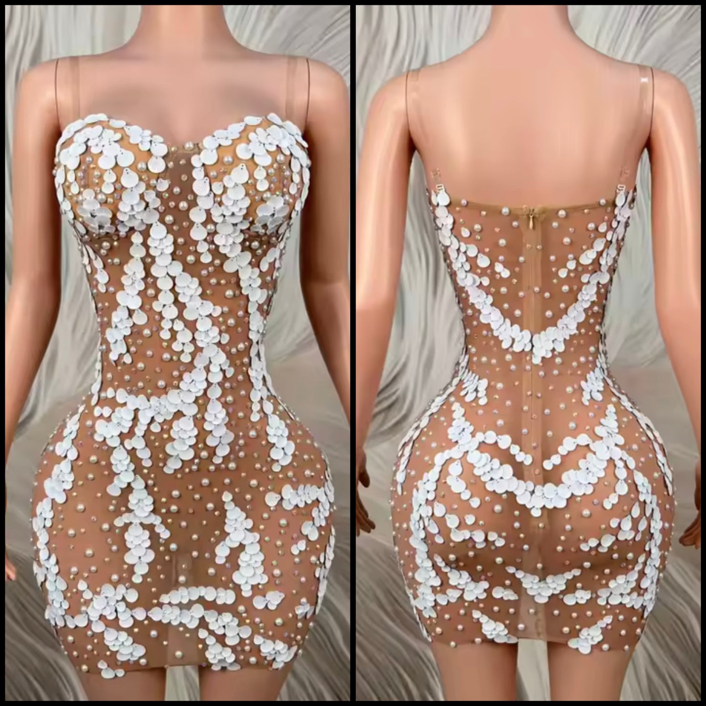Sexy Sleeveless Beaded Sequins See Through Dress