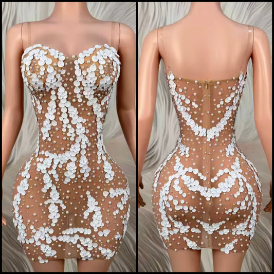 Sexy Sleeveless Beaded Sequins See Through Dress