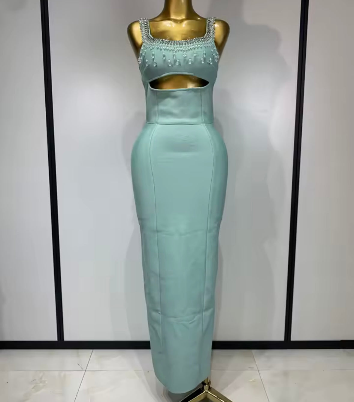 Elegant Sleeveless Beaded Rhinestone Maxi Dress