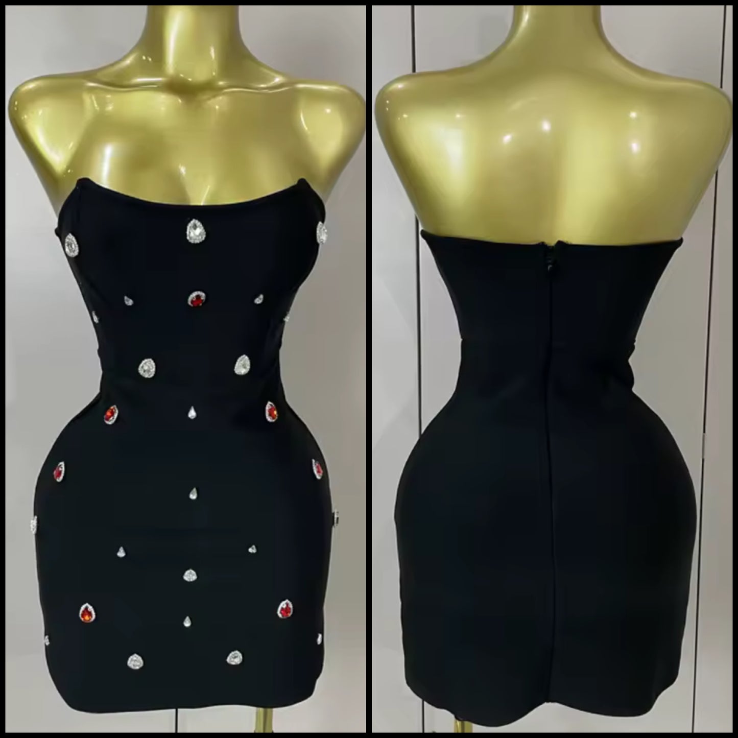 Sexy Black Strapless Color Crystal Short Dress