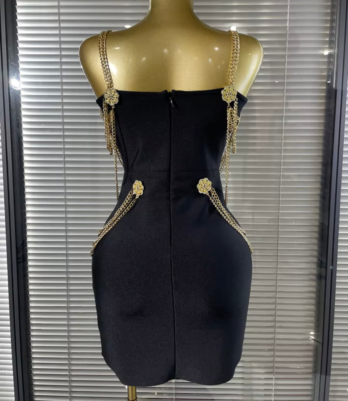 Black Sleeveless Crystal Chain Sexy Bandage Dress