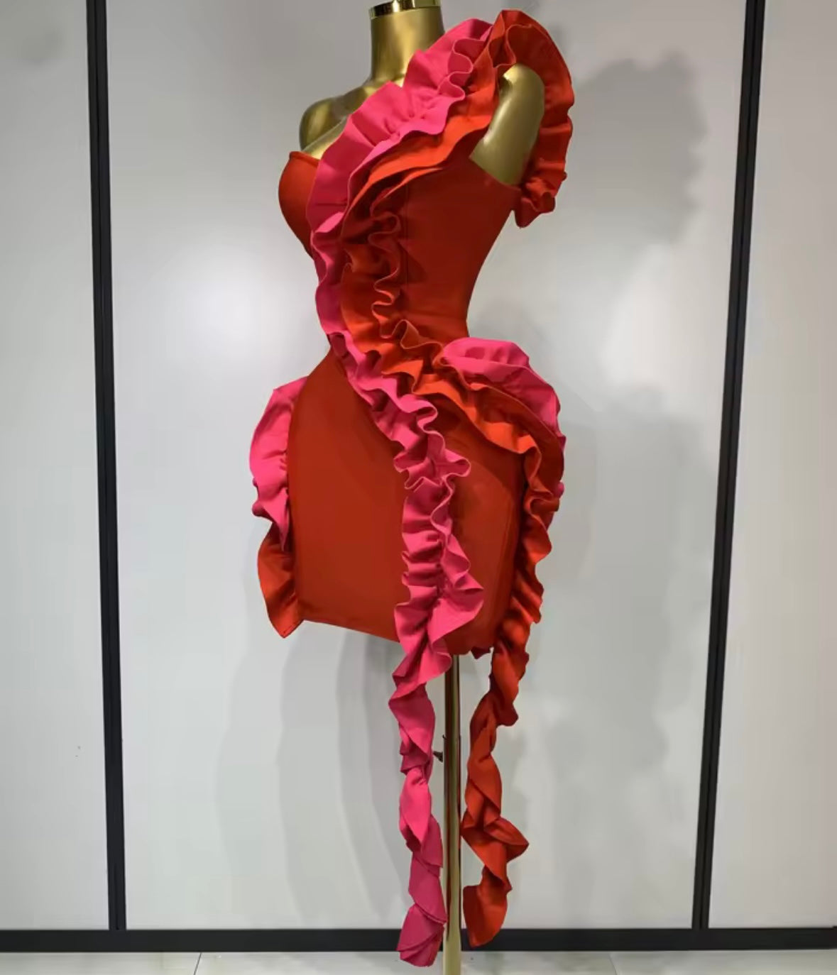 Sexy Red Ruffled One Shoulder Bandage Dress