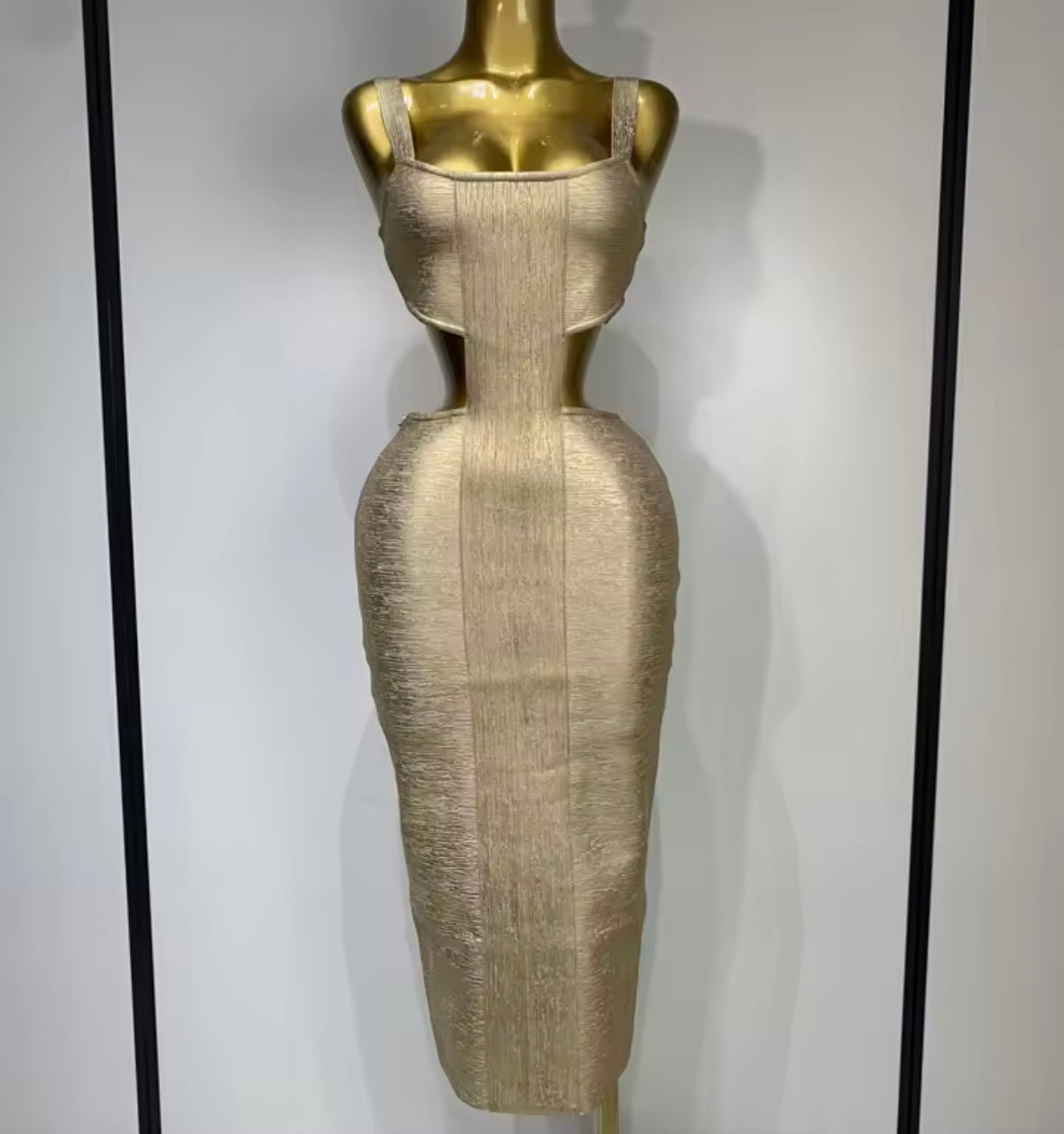 Sexy Gold Sleeveless Hollow Out Bandaged Midi-Length Dress