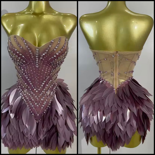Purple Sexy Strapless Rhinestone Sequins Dress