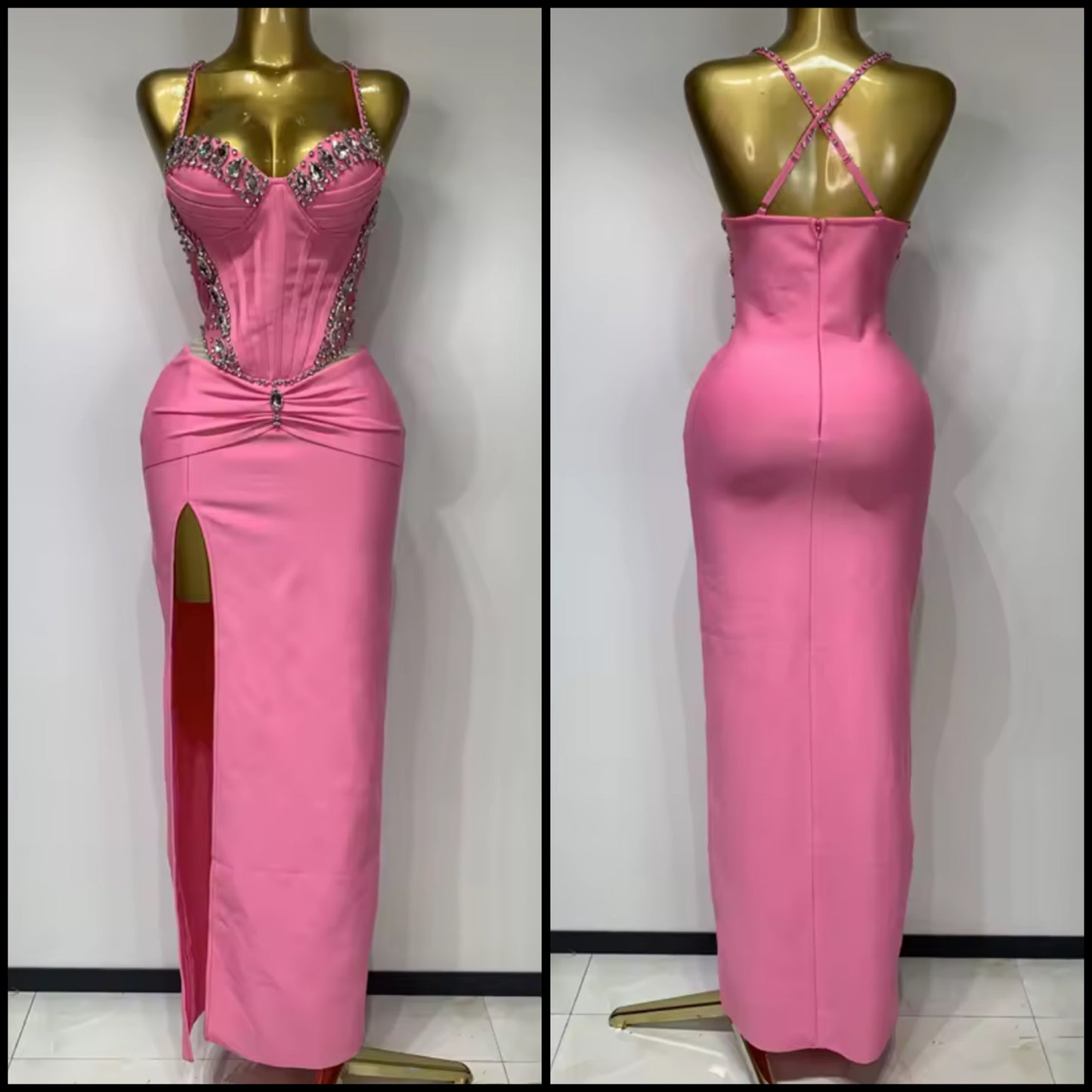Elegant Sleeveless Rhinestone Side Split Maxi Dress