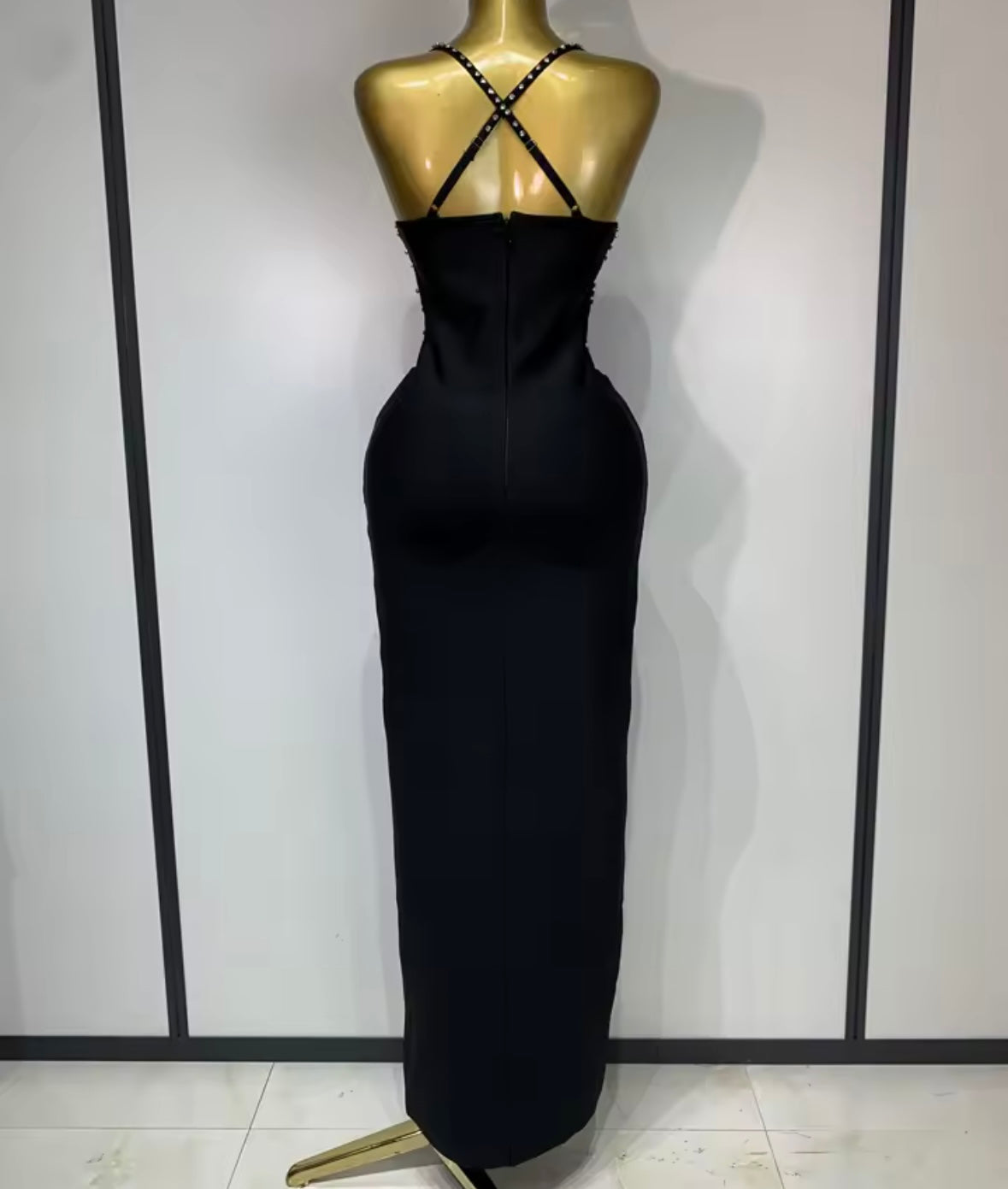 Elegant Sleeveless Rhinestone Side Split Maxi Dress